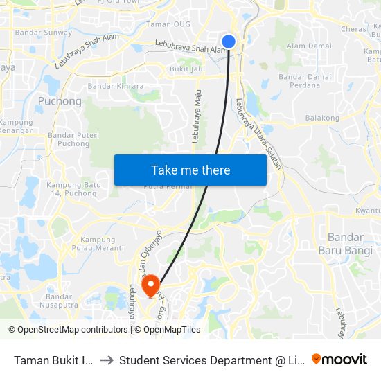 Taman Bukit Intan (Opp) (Kl1335) to Student Services Department @ Limkokwing University of Creative Technology map
