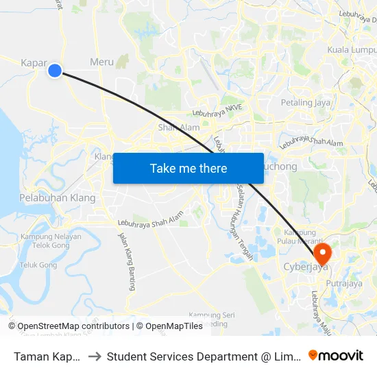 Taman Kapar Setia (Bd632) to Student Services Department @ Limkokwing University of Creative Technology map