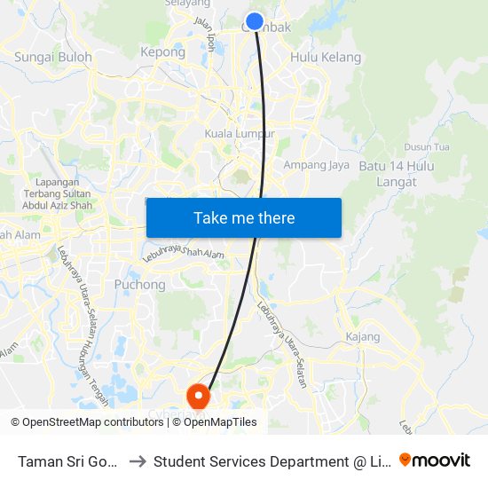 Taman Sri Gombak Fasa 3 (Sl247) to Student Services Department @ Limkokwing University of Creative Technology map