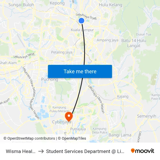 Wisma Health Lane (Kl2051) to Student Services Department @ Limkokwing University of Creative Technology map