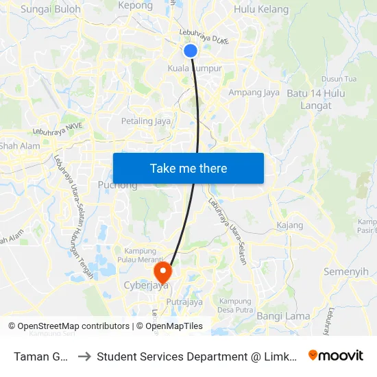 Taman Golden (Kl578) to Student Services Department @ Limkokwing University of Creative Technology map