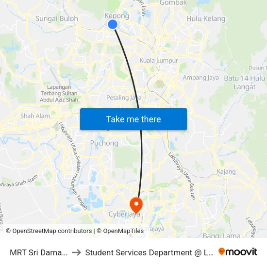 MRT Sri Damansara Timur (Kl1758) to Student Services Department @ Limkokwing University of Creative Technology map
