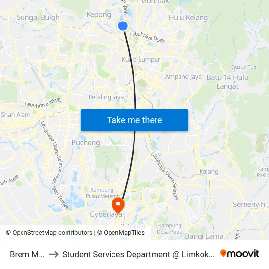 Brem Mall (Kl476) to Student Services Department @ Limkokwing University of Creative Technology map
