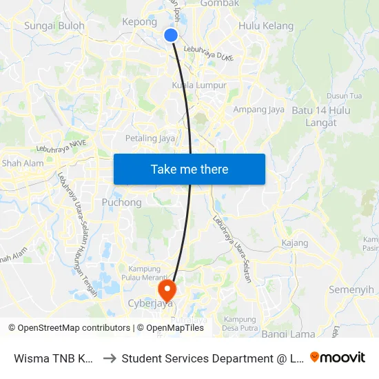 Wisma TNB Kepong (Timur) (Kl477) to Student Services Department @ Limkokwing University of Creative Technology map