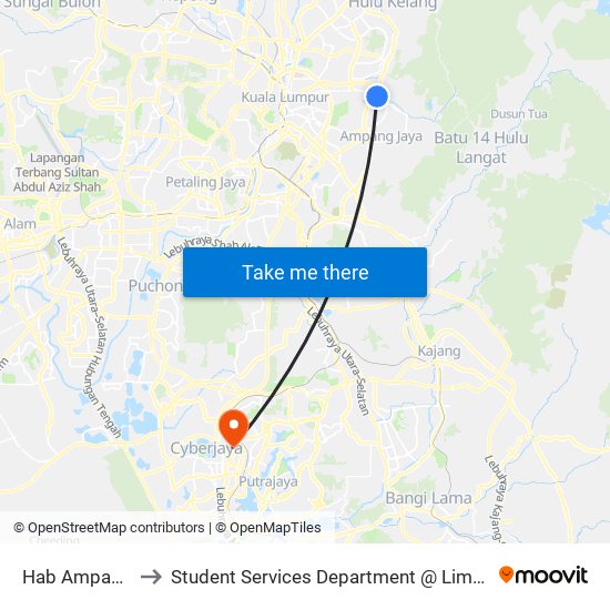 Hab Ampang Point (Aj108) to Student Services Department @ Limkokwing University of Creative Technology map