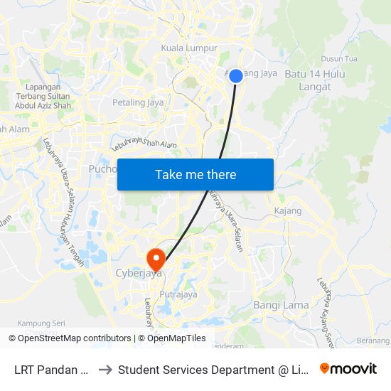 LRT Pandan Jaya (Opp) (Aj447) to Student Services Department @ Limkokwing University of Creative Technology map