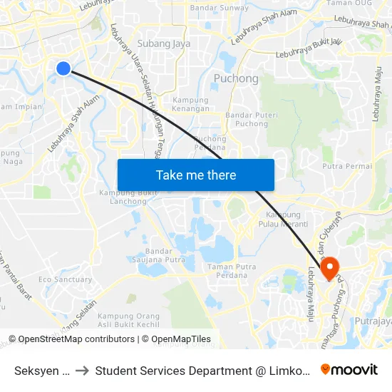 Seksyen 23 (Sa418) to Student Services Department @ Limkokwing University of Creative Technology map