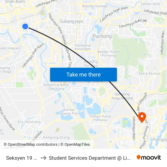 Seksyen 19 (Selatan) (Sa423) to Student Services Department @ Limkokwing University of Creative Technology map