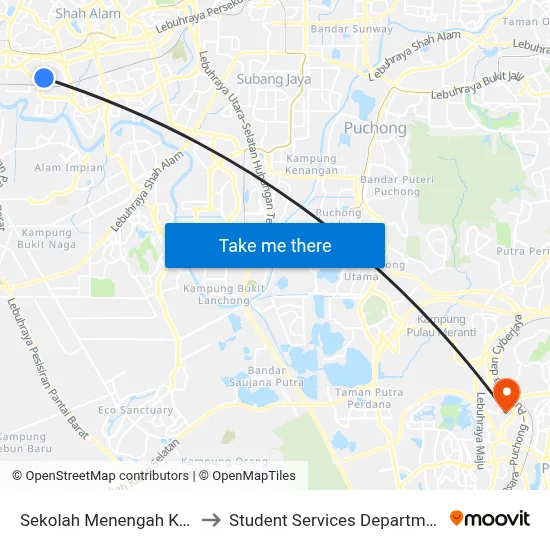 Sekolah Menengah Kebangsaan Seksyen 16 Shah Alam (Sa564) to Student Services Department @ Limkokwing University of Creative Technology map