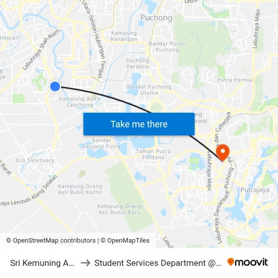 Sri Kemuning Apartment (Barat) (Sa214) to Student Services Department @ Limkokwing University of Creative Technology map
