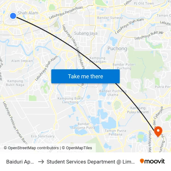 Baiduri Apartment (Sa12) to Student Services Department @ Limkokwing University of Creative Technology map
