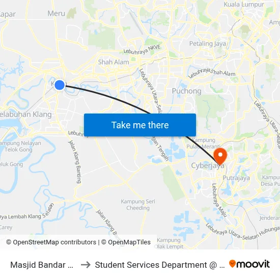 Masjid Bandar Diraja Klang Utara (Bd21) to Student Services Department @ Limkokwing University of Creative Technology map