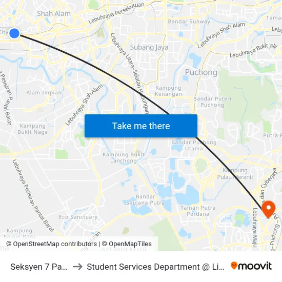 Seksyen 7 Padang Jawa (Sa931) to Student Services Department @ Limkokwing University of Creative Technology map