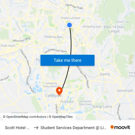Scott Hotel KL Sentral (Kl2145) to Student Services Department @ Limkokwing University of Creative Technology map