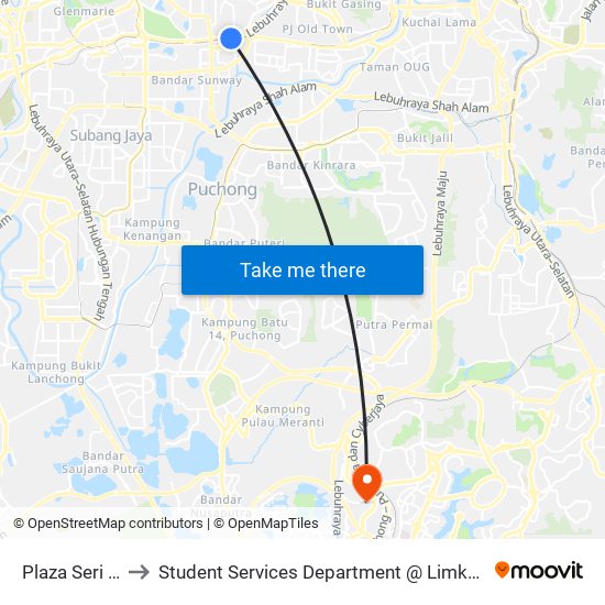 Plaza Seri Setia (Pj600) to Student Services Department @ Limkokwing University of Creative Technology map