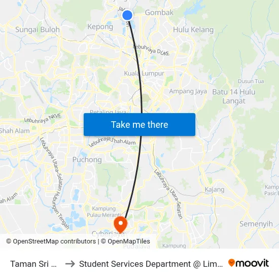 Taman Sri Selayang (Kl567) to Student Services Department @ Limkokwing University of Creative Technology map