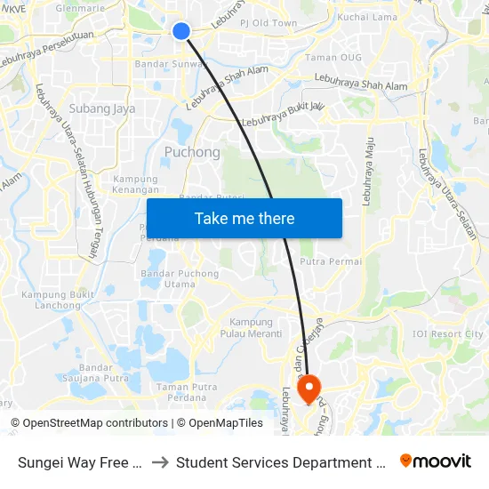 Sungei Way Free Trade Zone (Selatan) (Pj611) to Student Services Department @ Limkokwing University of Creative Technology map
