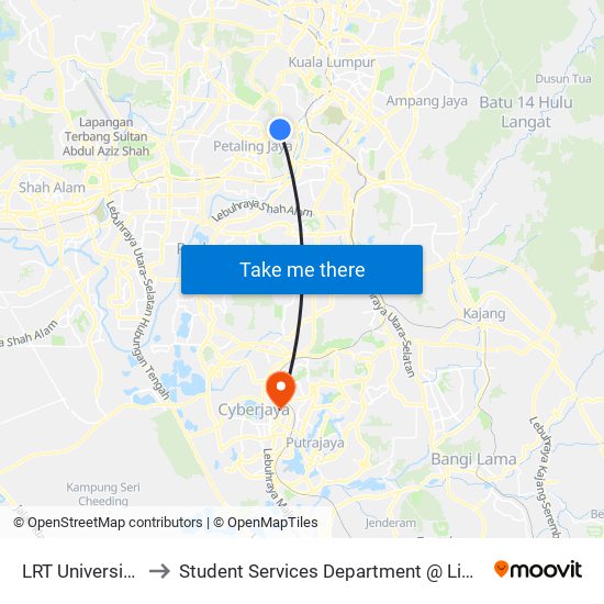 LRT Universiti (Utara) (Kl1441) to Student Services Department @ Limkokwing University of Creative Technology map