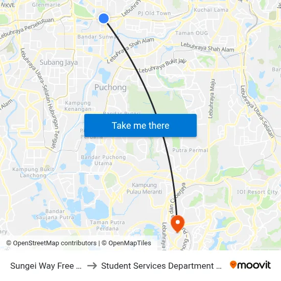 Sungei Way Free Trade Zone (Selatan) (Pj744) to Student Services Department @ Limkokwing University of Creative Technology map