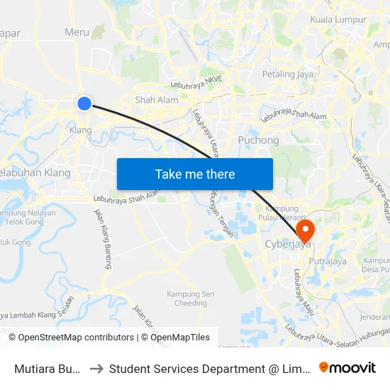 Mutiara Bukit Raja (Bd145) to Student Services Department @ Limkokwing University of Creative Technology map