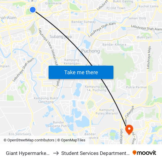 Giant Hypermarket Seksyen 13, Shah Alam (Sa947) to Student Services Department @ Limkokwing University of Creative Technology map