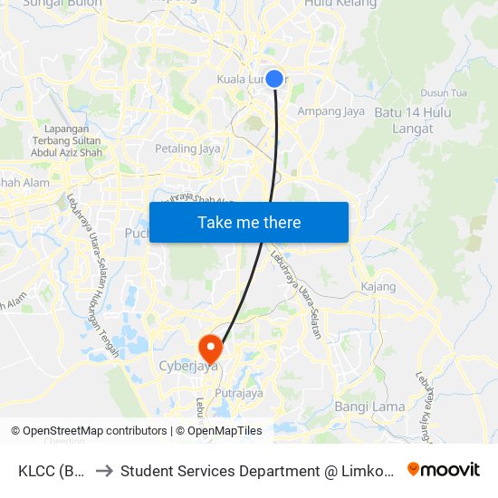 KLCC (Barat) (Kl95) to Student Services Department @ Limkokwing University of Creative Technology map