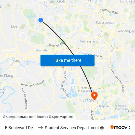 E-Boulevard Denai Alam (Opp) (Sa757) to Student Services Department @ Limkokwing University of Creative Technology map