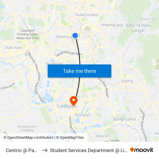 Centrio @ Pantai Hillpark (Kl1414) to Student Services Department @ Limkokwing University of Creative Technology map