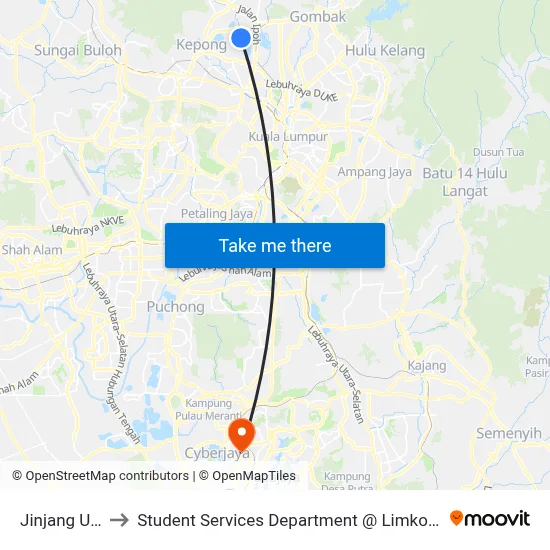 Jinjang Utara (Kl458) to Student Services Department @ Limkokwing University of Creative Technology map