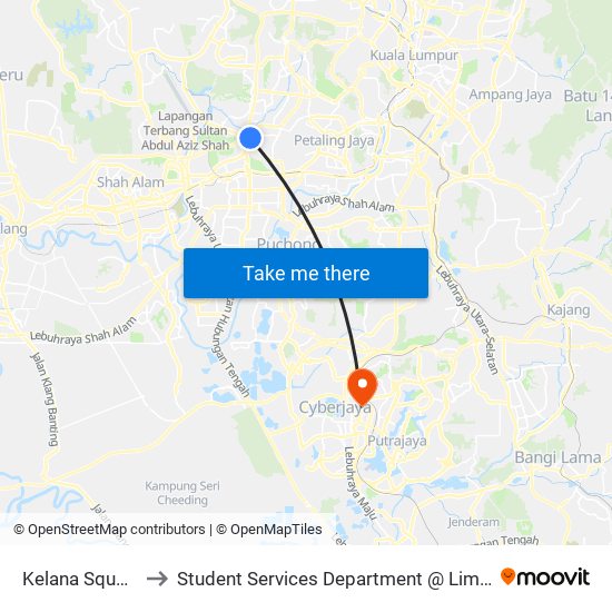 Kelana Square (Opp) (Pj576) to Student Services Department @ Limkokwing University of Creative Technology map