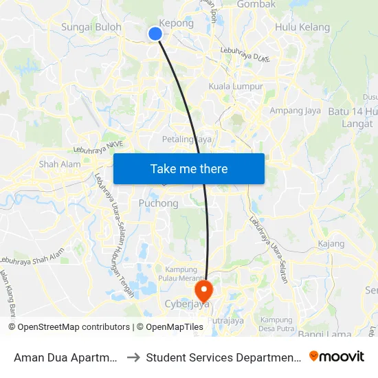 Aman Dua Apartment, Taman Wangsa Permai (Sl546) to Student Services Department @ Limkokwing University of Creative Technology map