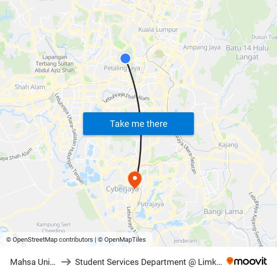 Mahsa University (Pj247) to Student Services Department @ Limkokwing University of Creative Technology map