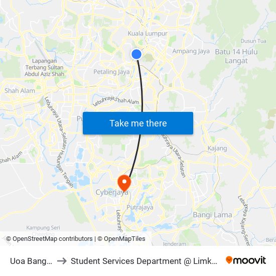 Uoa Bangsar (Kl2141) to Student Services Department @ Limkokwing University of Creative Technology map