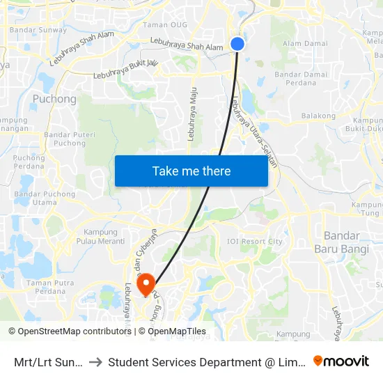 Mrt/Lrt Sungai Besi (Kl781) to Student Services Department @ Limkokwing University of Creative Technology map