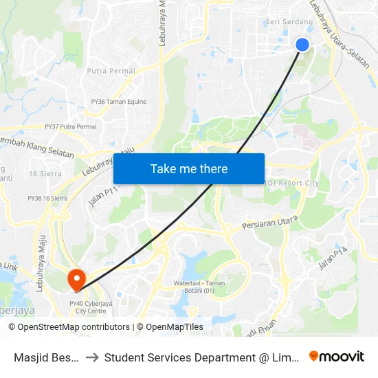 Masjid Besar Upm (Sj648) to Student Services Department @ Limkokwing University of Creative Technology map