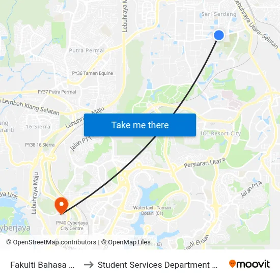 Fakulti Bahasa Moden & Komunikasi (Opp) to Student Services Department @ Limkokwing University of Creative Technology map