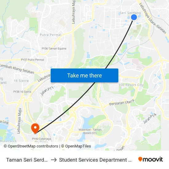 Taman Seri Serdang Fasa 1 (Timur) (Sj650) to Student Services Department @ Limkokwing University of Creative Technology map