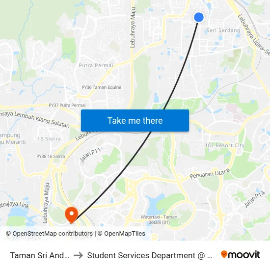 Taman Sri Andalas (Selatan) (Sj131) to Student Services Department @ Limkokwing University of Creative Technology map