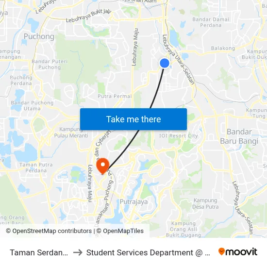 Taman Serdang Jaya (Utara) (Sj136) to Student Services Department @ Limkokwing University of Creative Technology map
