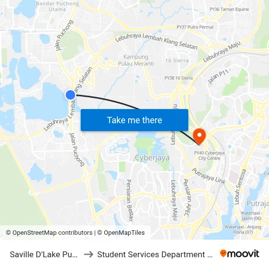 Saville D'Lake Puchong Condominium (Sp330) to Student Services Department @ Limkokwing University of Creative Technology map