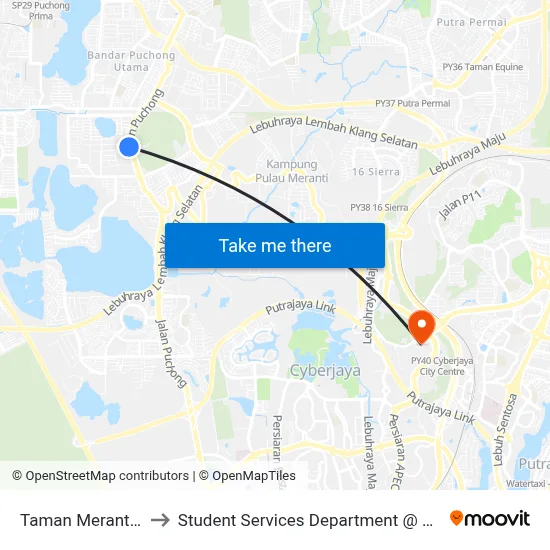 Taman Meranti Jaya (Utara) (Sp332) to Student Services Department @ Limkokwing University of Creative Technology map