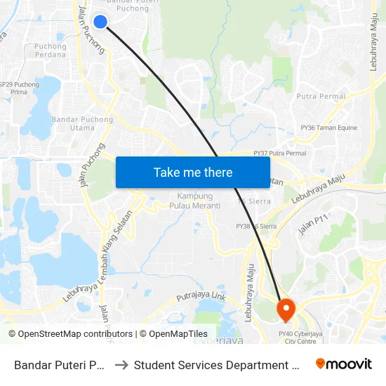 Bandar Puteri Puchong 5 (Selatan) (Sj469) to Student Services Department @ Limkokwing University of Creative Technology map