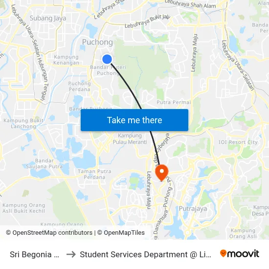 Sri Begonia Apartment (Sj473) to Student Services Department @ Limkokwing University of Creative Technology map