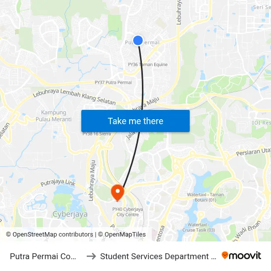 Putra Permai Commercial Centre (Timur) (Sj213) to Student Services Department @ Limkokwing University of Creative Technology map