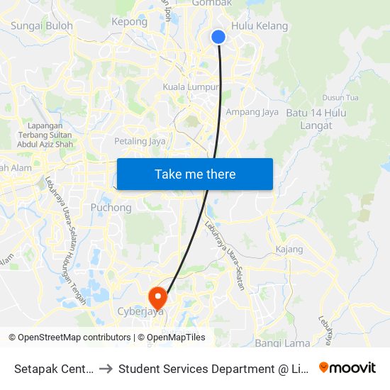 Setapak Central (Timur) (Kl940) to Student Services Department @ Limkokwing University of Creative Technology map