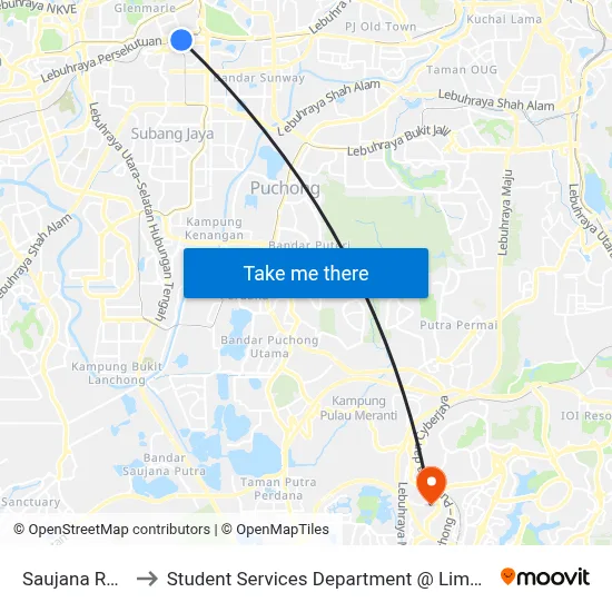 Saujana Residency (Sj61) to Student Services Department @ Limkokwing University of Creative Technology map