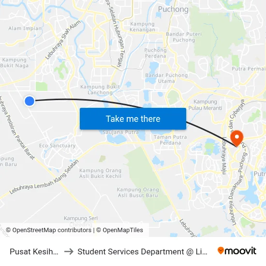 Pusat Kesihatan Jalan Kebun to Student Services Department @ Limkokwing University of Creative Technology map
