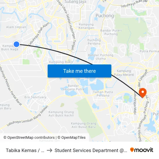 Tabika Kemas / Dewan MPKK Bukit Naga to Student Services Department @ Limkokwing University of Creative Technology map