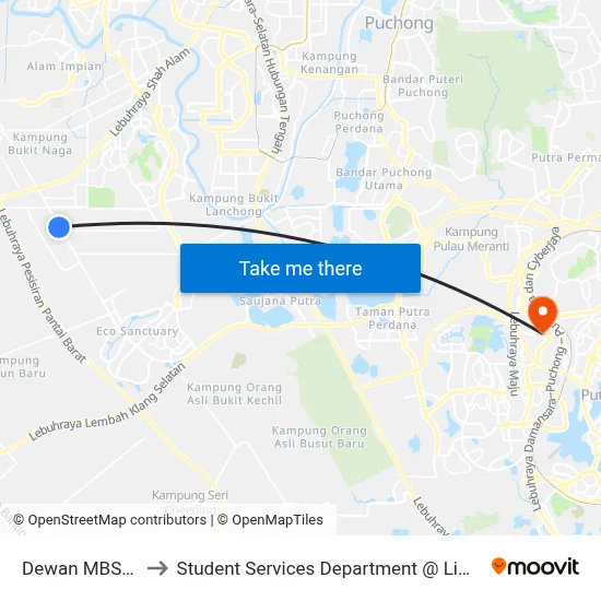 Dewan MBSA (Bunga Kantan) to Student Services Department @ Limkokwing University of Creative Technology map