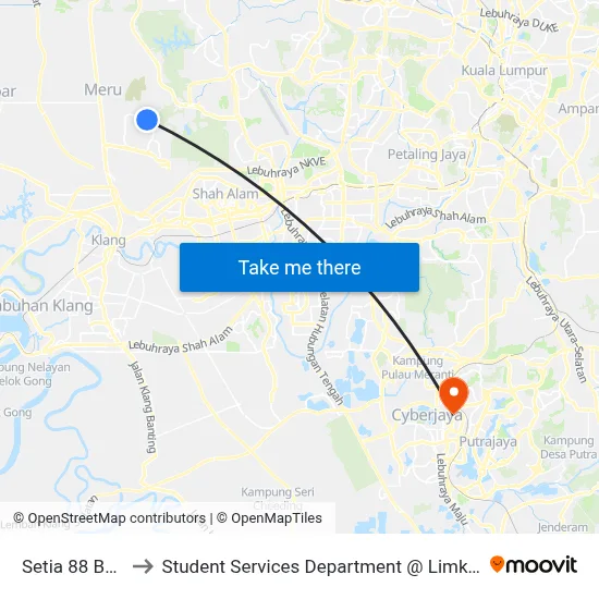 Setia 88 Business Centre to Student Services Department @ Limkokwing University of Creative Technology map